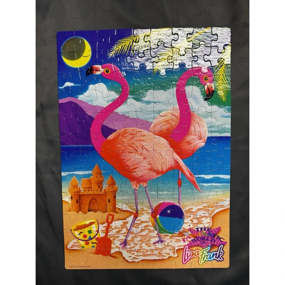 Vintage Lisa Frank Jigsaw Puzzle 100 Pieces Rose Art Flamingos Beach Complete